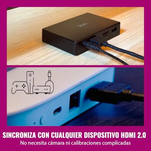 WiZ ▫️ HDMI Sync Box com retroiluminação para TV - Sincroniza a luz com os teus filmes, jogos e música - HDMI 2.0 - Compatível com 4K a 60 Hz - Faixa de LED RGBIC para televisores de 75« a 85» - Controlo por aplicação/voz 5
