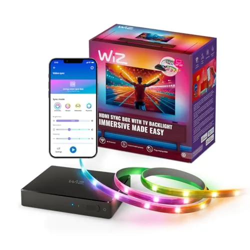 WiZ ▫️ HDMI Sync Box com retroiluminação para TV — Sincroniza a luz com os teus filmes, jogos e música — HDMI 2.0 — Compatível com 4K a 60 Hz — Faixa LED RGBIC para televisores de 55 a 65 polegadas 3