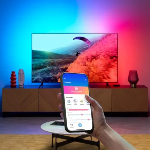 WiZ ▫️ HDMI Sync Box com retroiluminação para TV — Sincroniza a luz com os teus filmes, jogos e música — HDMI 2.0 — Compatível com 4K a 60 Hz — Faixa LED RGBIC para televisores de 55 a 65 polegadas 4