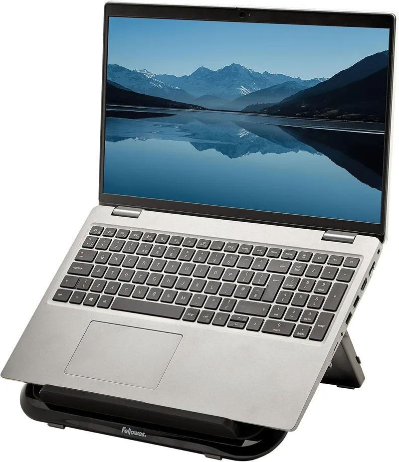 Fellowes ▫️ Elevador para Portátil Everyday – Suporte ajustável com 7 alturas para secretária, casa ou escritório – até 17", 4 kg máx. – Preto