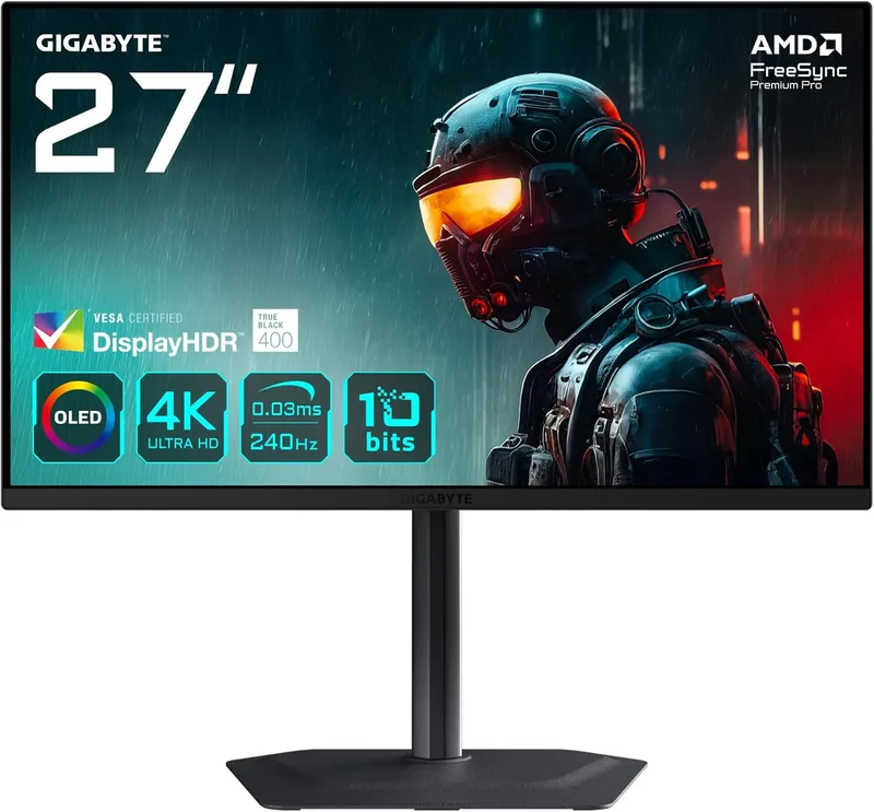Gigabyte Technology ▫️ GIGABYTE MO27U2 Monitor OLED 4K UHD para Jogos - 3840 x 2160, 240Hz, 240Hz, 0.03 ms, 1000 CD/m², Display HDR True Black 400, HDMI 2.1, DisplayPort 1.4