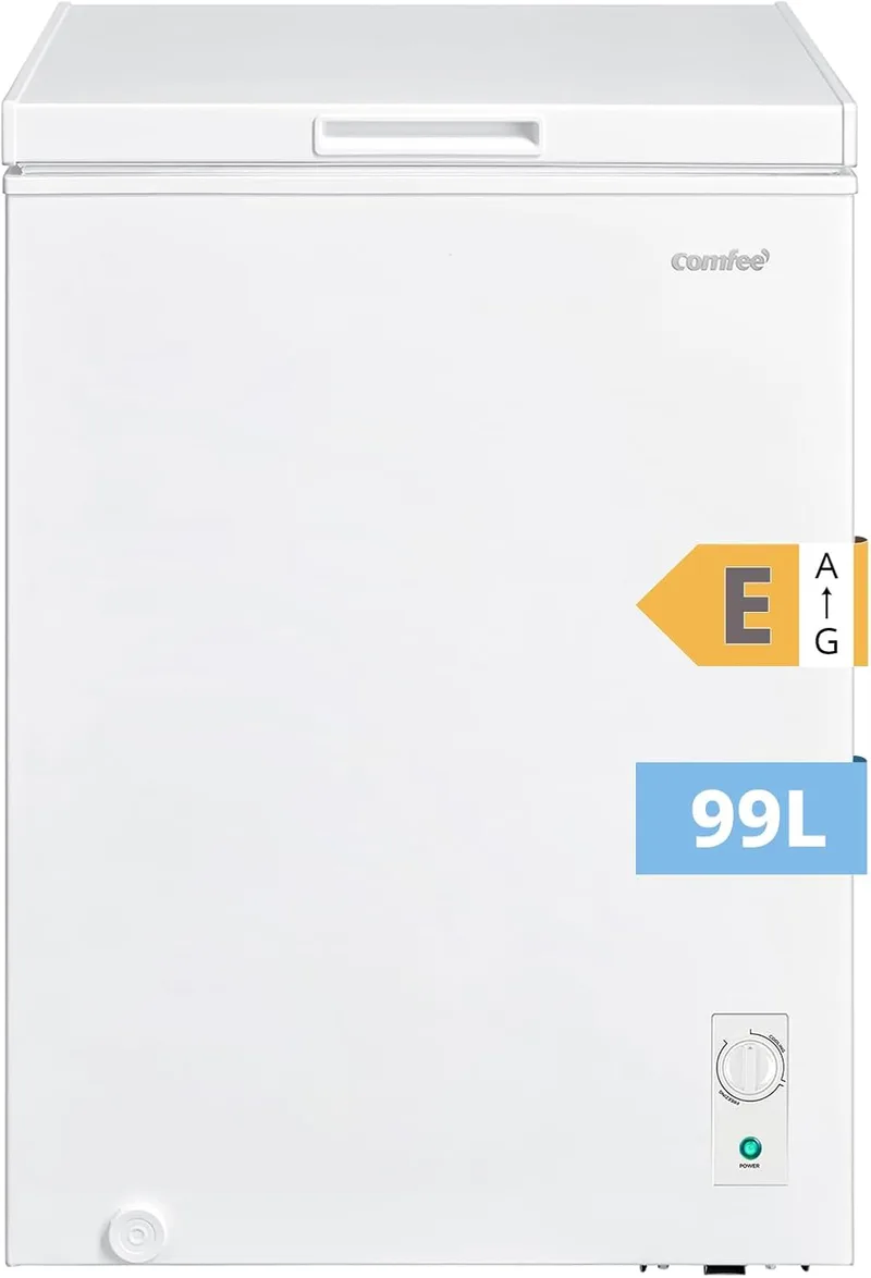 Comfee ▫️ ' RCC102WH2EU(E) Arca congeladora independente 99L, convertível em congelador/refrigerador, inversor, classificação de 4 estrelas, seguro para garagem, branco