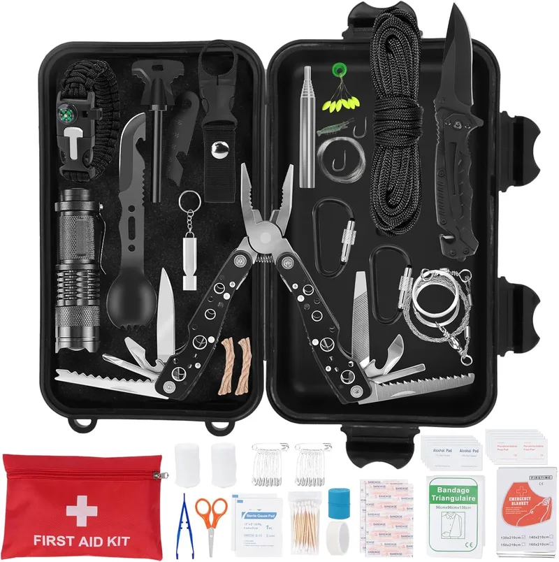 HIMOMO ▫️ Kit de sobrevivência de emergência para exterior, kit de sobrevivência para exterior para homem Kit de sobrevivência para campismo/aventura/caminhadas