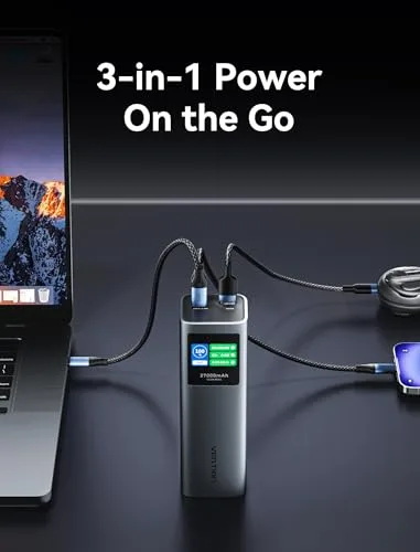 VENTION ▫️ Power Bank 27 000 mAh 140 W, Bateria Externa de Carregamento Rápido com Ecrã TFT, 3 portas USB-C/USB-A, compatível com MacBook Pro, iPhone 15/14/13, iPad Pro, Galaxy S24, DELL, HP e muito mais 6