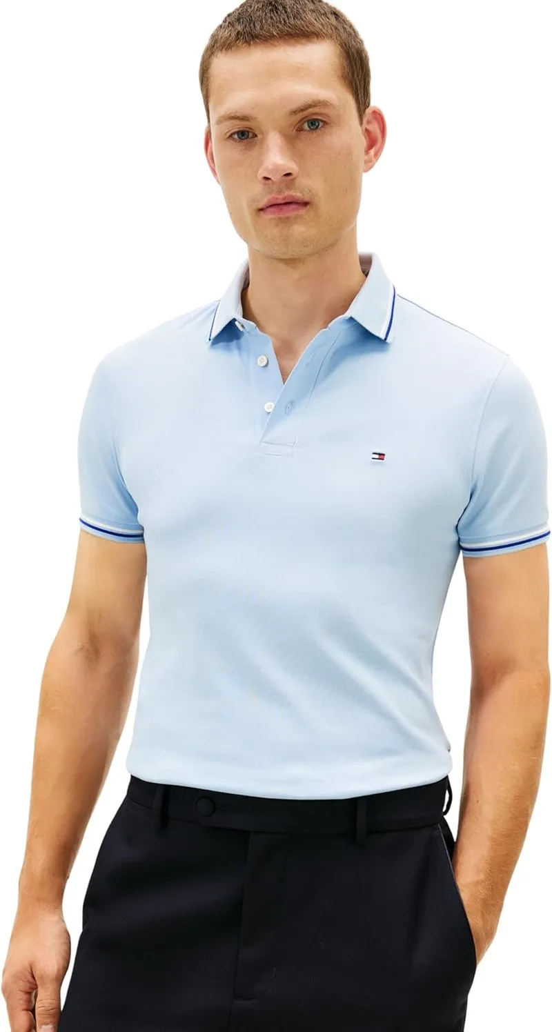 Tommy Hilfiger ▫️ Polo de manga curta para homem com ponta sazonal Slim Fit