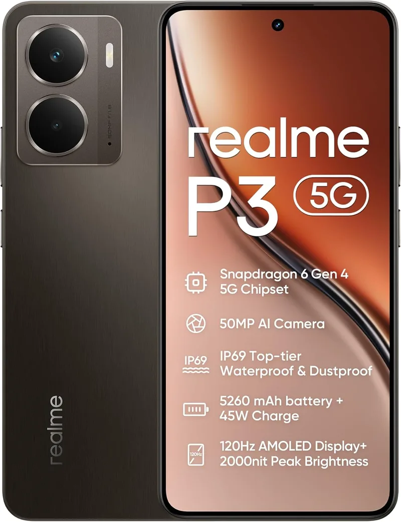 realme ▫️ Smartphone P3 5G, 12+512 GB, bateria de 5260 mAh, carregamento de 45 W, chipset Snapdragon 6 Gen 4, câmara AI de 50 MP, ecrã Pro-Esports de 2000 nits120 Hz, IP69, verde (sem adaptador)