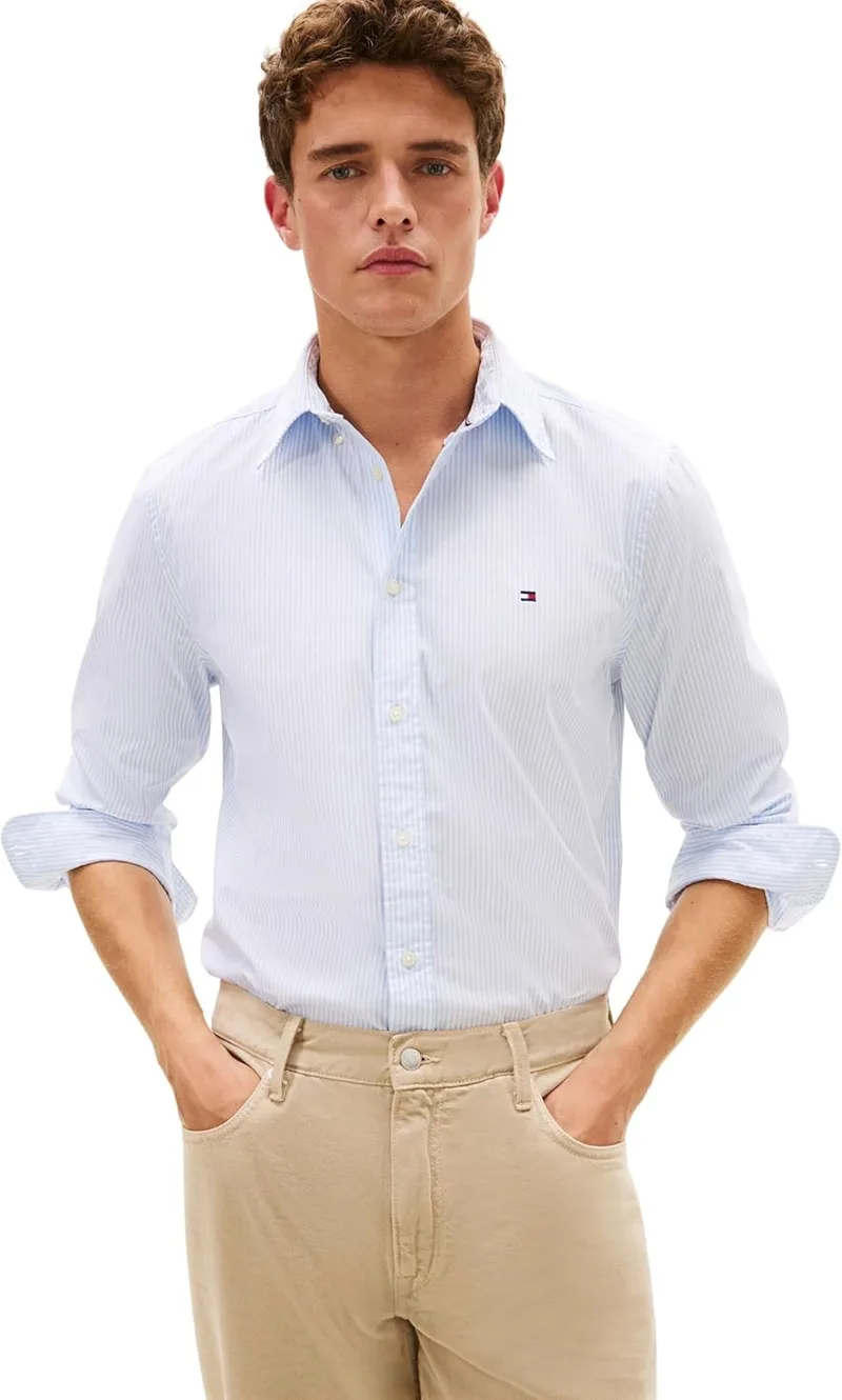 Tommy Hilfiger ▫️ Camisa Core Flex Pop Classic STP Mw0mw41403 Camisa L/S para homem