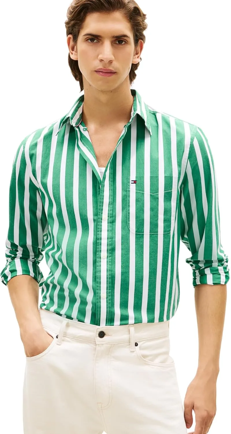 Tommy Hilfiger ▫️ Flex Poplin Bold Stripe Shirt Mw0mw41715 Camisa L/S para homem