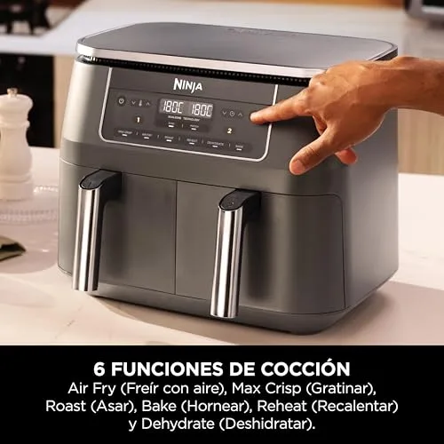 Ninja ▫️ Fritadeira de Ar Quente com Compartimento Duplo, 7,6 L, Cinza Metalizado 5