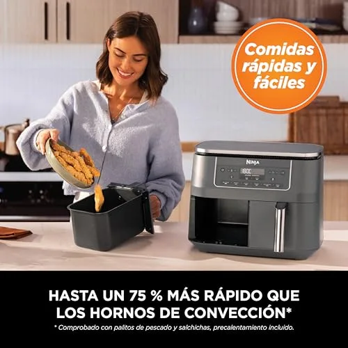 Ninja ▫️ Fritadeira de Ar Quente com Compartimento Duplo, 7,6 L, Cinza Metalizado 6