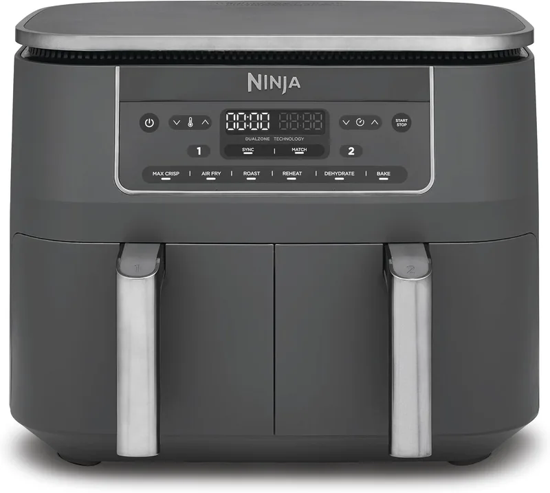Ninja ▫️ Fritadeira de Ar Quente com Compartimento Duplo, 7,6 L, Cinza Metalizado