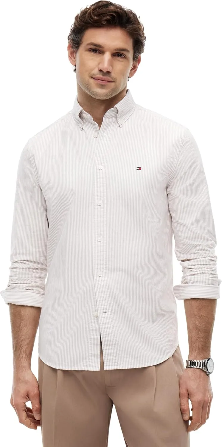 Tommy Hilfiger ▫️ Camisa para homem, com riscas, corte regular e manga comprida