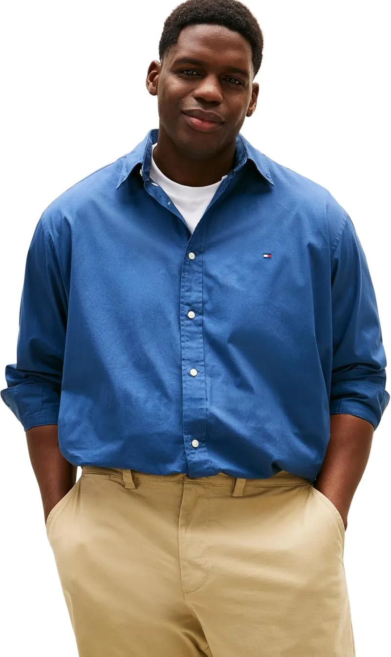 Tommy Hilfiger ▫️ BT - Camisa Flex Poplin Solid RF Mw0mw43026 de manga comprida para homem (pacote de 1)