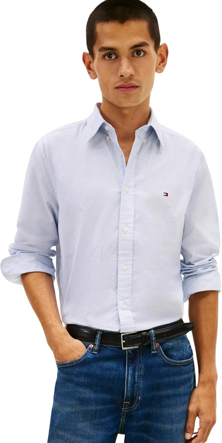 Tommy Hilfiger ▫️ Camisa Flex Poplin Fake Solid RF Mw0mw41711 Camisa L/S para homem