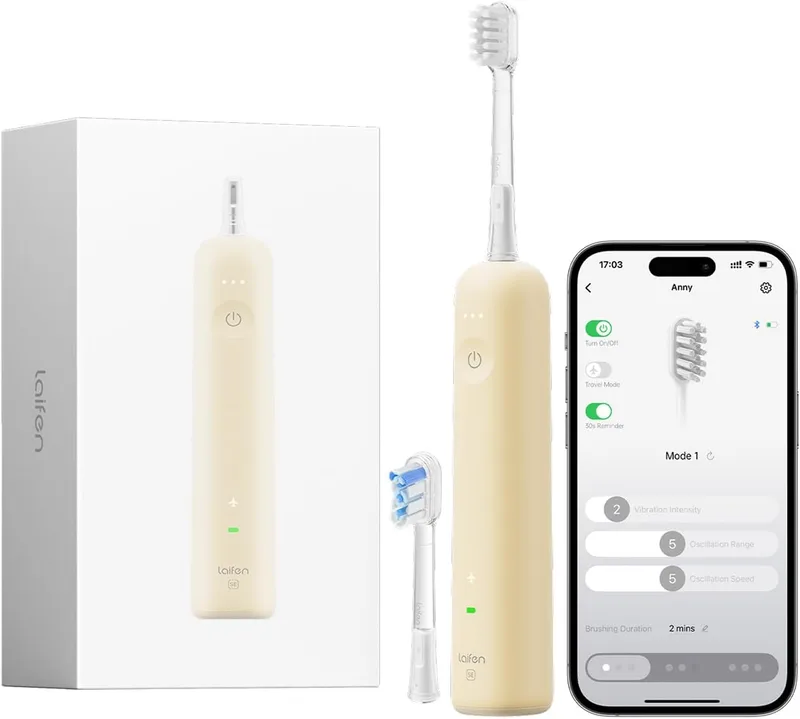 Laifen ▫️ Wave Special Electric Toothbrush Sonic First 60° Oscilação Vibração 50 Dias de Autonomia 2 Cabeças Resistência IP68 Certificado ADA Personalização APP Anti-embaciamento Viagem (Amarelo)