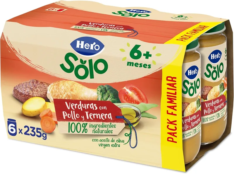 Solo ▫️ Hero Tarte de legumes com frango e carne de vaca, a partir dos 6 meses, 100% natural, sem adição de açúcar ou amido, qualidade garantida para o bebé, 235g x 6 unidades