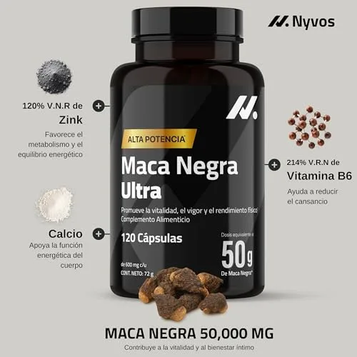 Nyvos ▫️ Maca Negra Ultra 50 000 mg, Alta Concentração 100:1, Zinco, B6 – 120 cápsulas 3