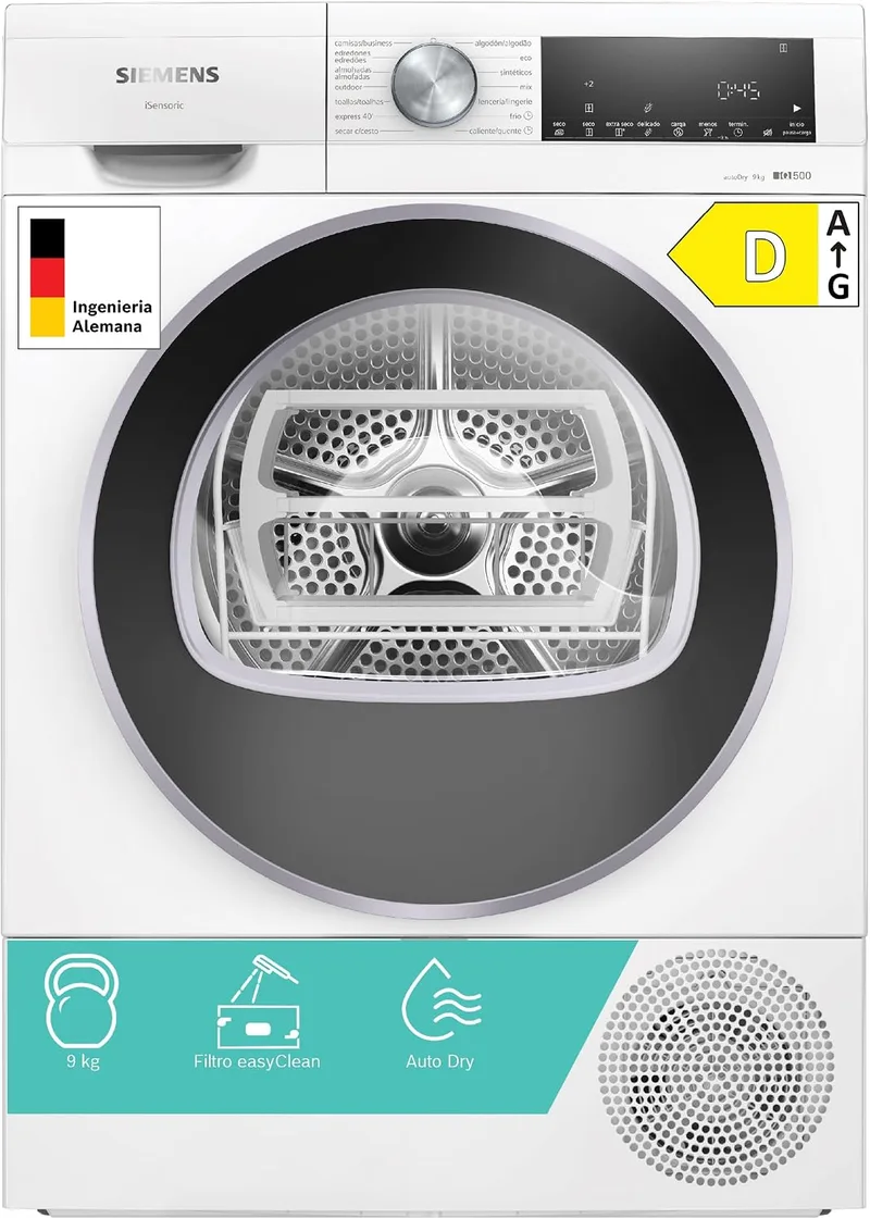 SIEMENS ▫️ Secadora com bomba de calor, 9 kg, iQ500, autoDry, Meia carga, Branco, WQ42G200ES