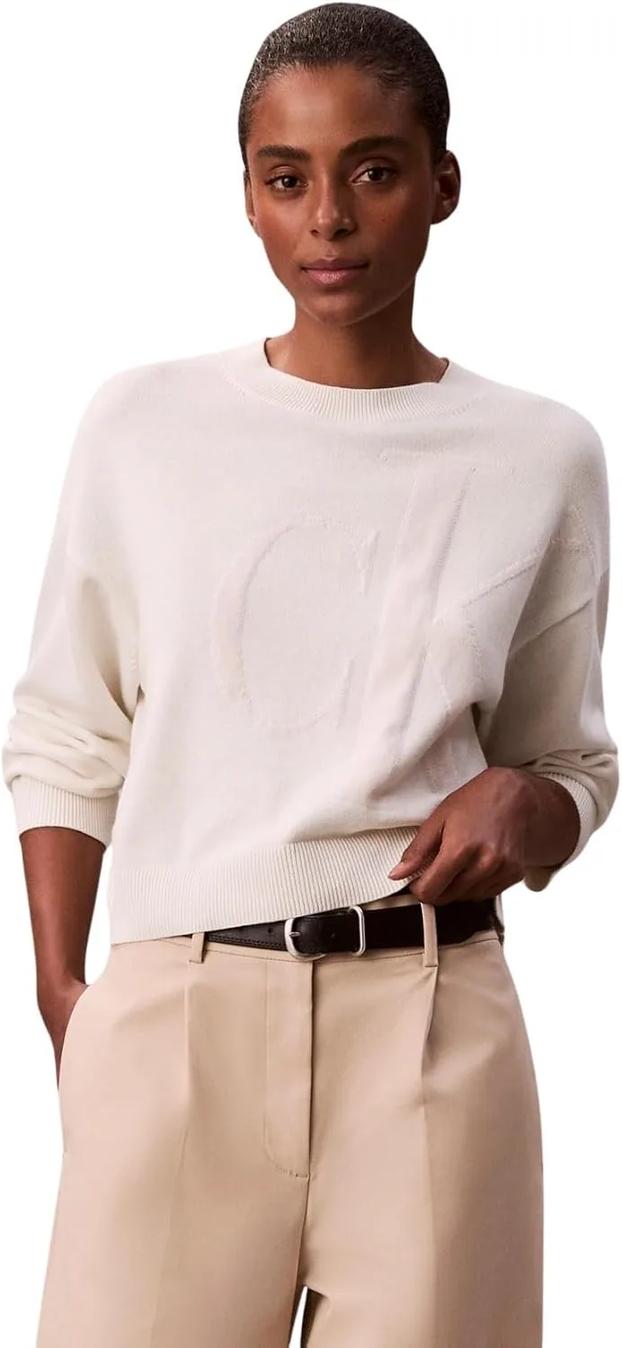 Calvin Klein ▫️ Camisola de manga comprida em algodão liso CK Jac Lv047e304g para mulher