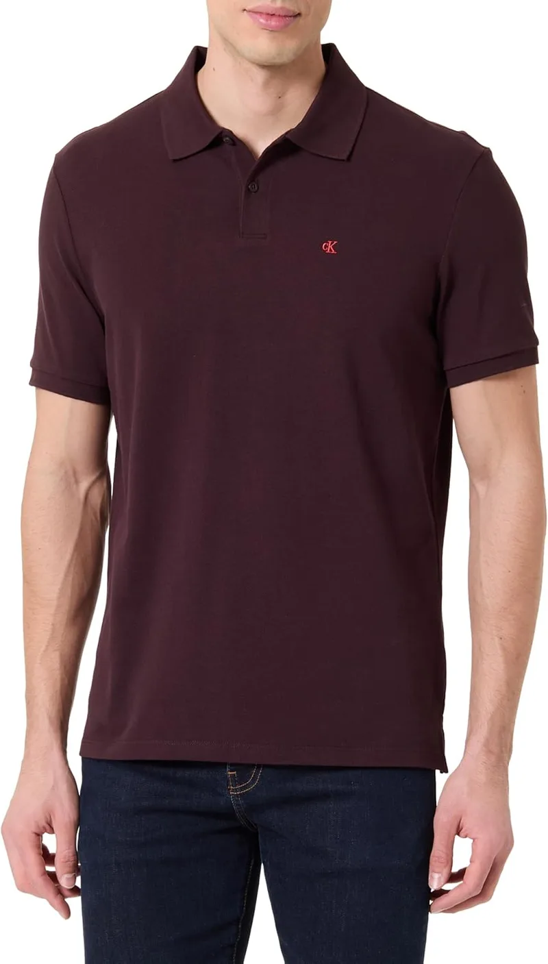 Calvin Klein ▫️ Camisa pólo de algodão Monogram Pique de manga curta para homem