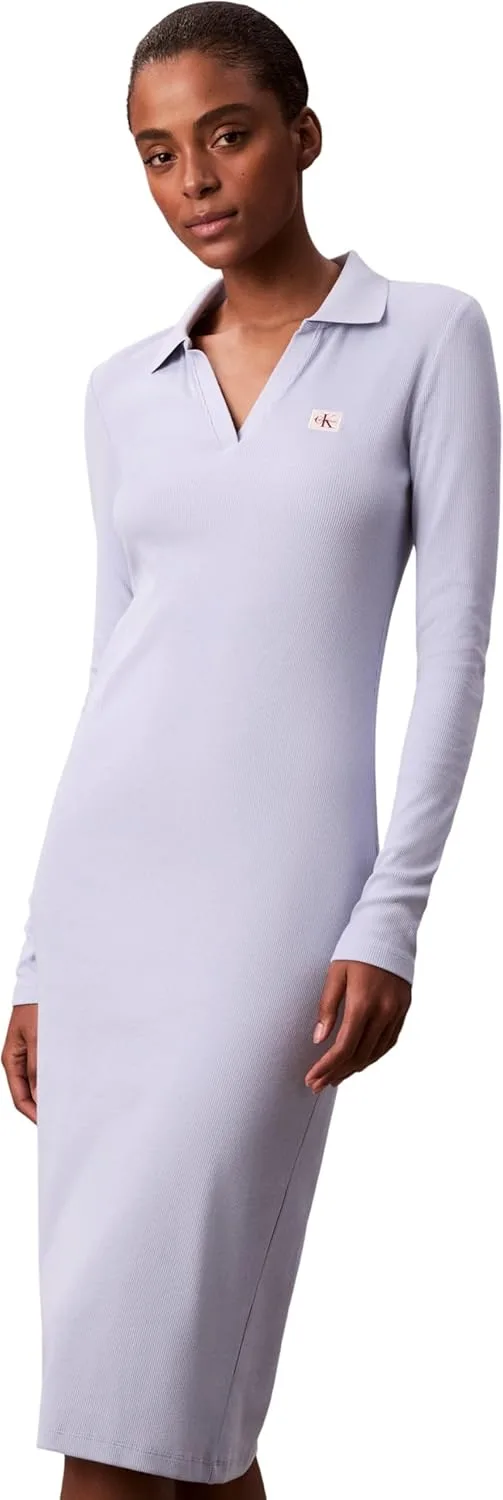 Calvin Klein ▫️ LS Woven Label Johnny Collar Mid Lv047e202g Vestidos para mulher