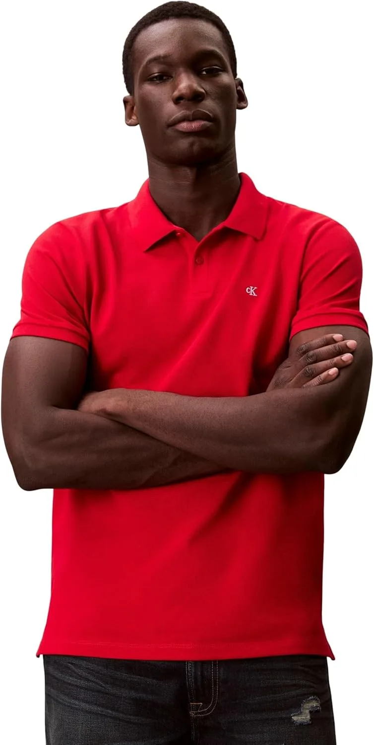 Calvin Klein ▫️ Polo de manga curta para homem, com monograma, em piqué de algodão
