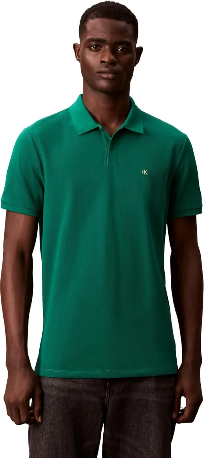 Calvin Klein ▫️ Camisa pólo de algodão Monogram Pique de manga curta para homem