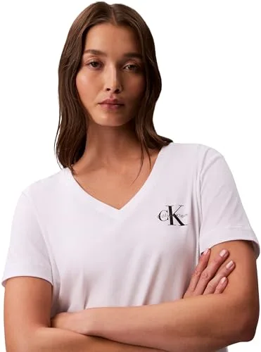 Calvin Klein ▫️ Camisolas de manga curta, conjunto de 2, para mulher, com logótipo e gola em V 4