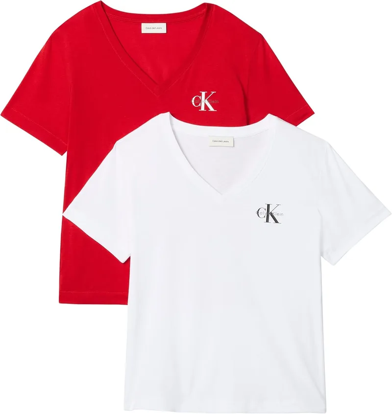 Calvin Klein ▫️ Conjunto de 2 camisolas de manga curta para mulher com logótipo e gola em V