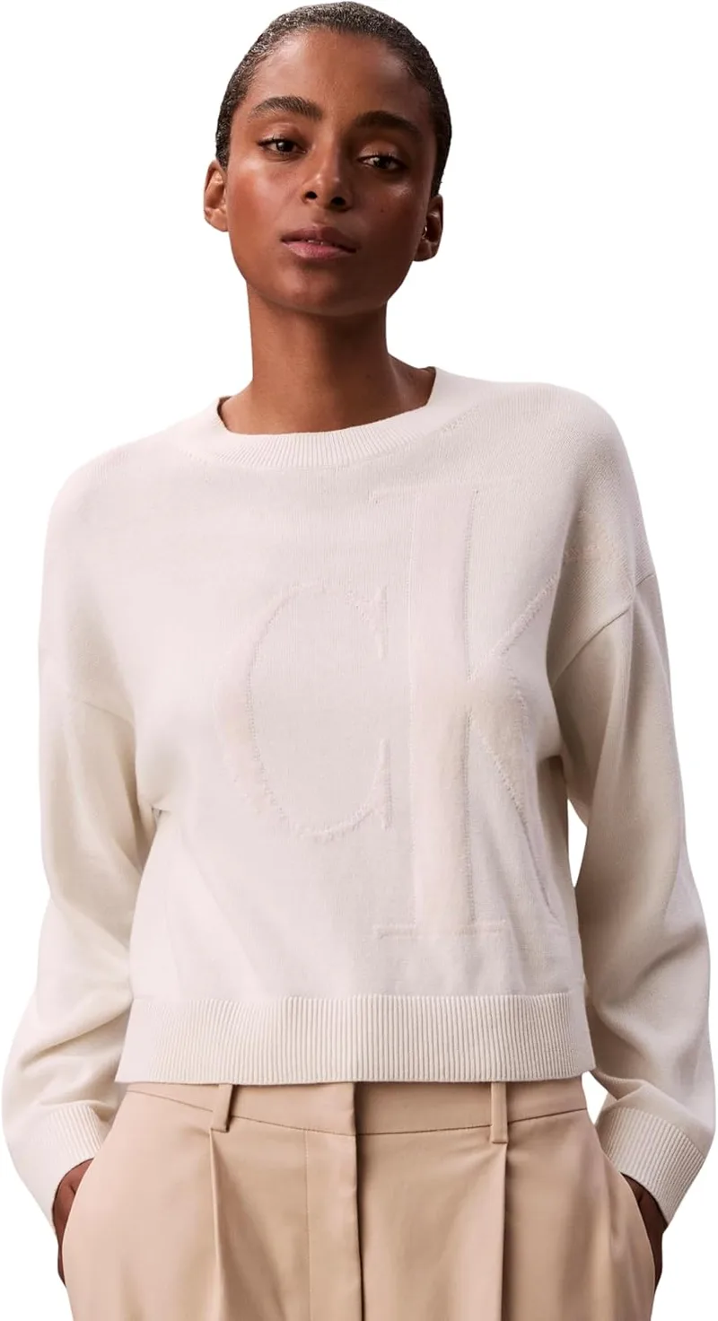 Calvin Klein ▫️ Manga comprida em algodão liso CK Jac Lv047e304g Camisolas para senhora