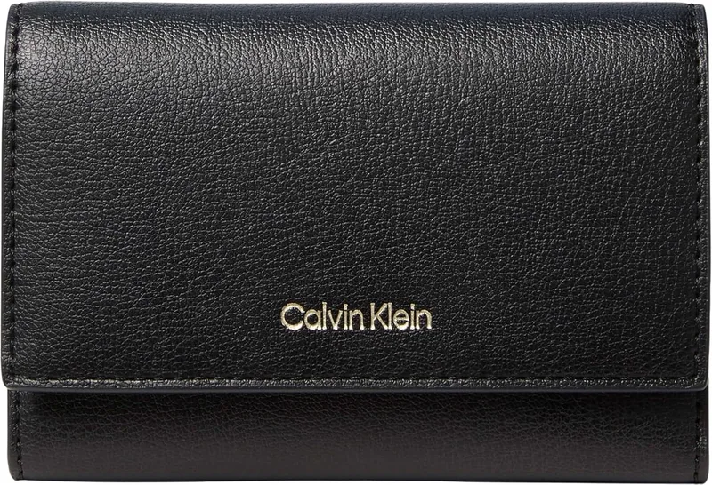 Calvin Klein ▫️ Foil LV04F1117G - Carteira tripla com logótipo em folha metálica e bolso com fecho, cor preta (preto/coco torrado), tamanho único, preta (preto/coco torrado), tamanho único