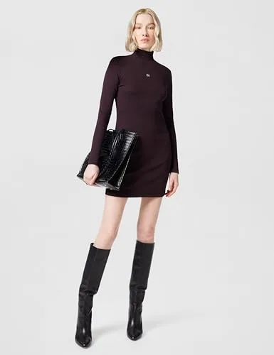 Calvin Klein ▫️ LS Woven Label 2x2 Rib Mini DRES Lv047e204g Vestidos para mulher 6