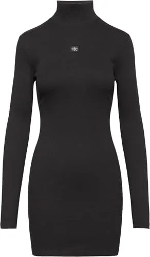 Calvin Klein ▫️ LS Woven Label 2x2 Rib Mini DRES Lv047e204g Vestidos para mulher 6