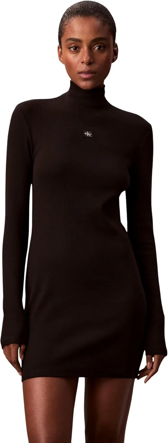 Calvin Klein ▫️ LS Woven Label 2x2 Rib Mini DRES Lv047e204g Vestidos para mulher