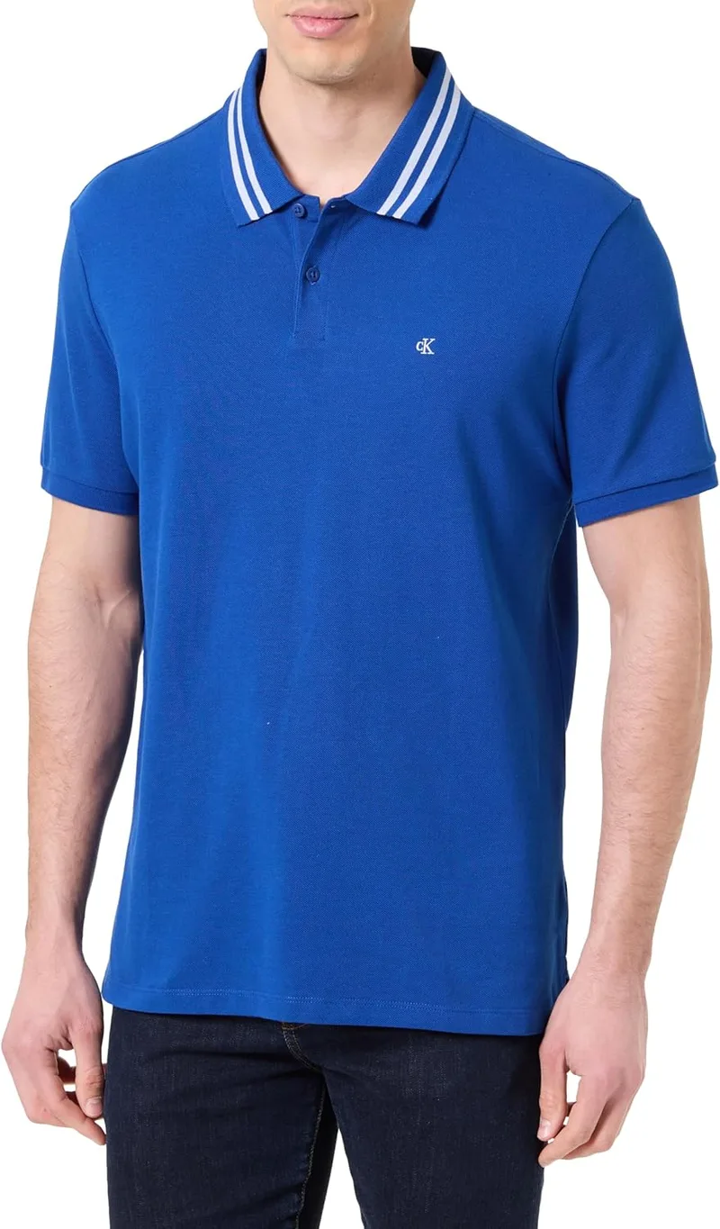 Calvin Klein ▫️ Camisa pólo de algodão com ponta em piqué Monogram de manga curta para homem