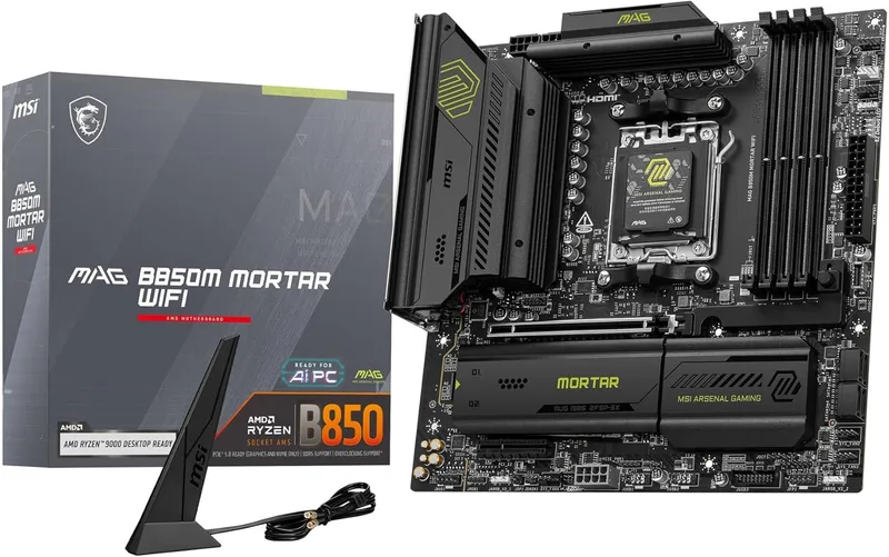 MSI ▫️ mag B850M Mortar WiFi - Placa-mãe compatível com AMD Ryzen 9000/8000 / 7000 Series, DDR5, PCIe 5.0 e PCIe 4.0, Wi-Fi 7 e Bluetooth 5.4