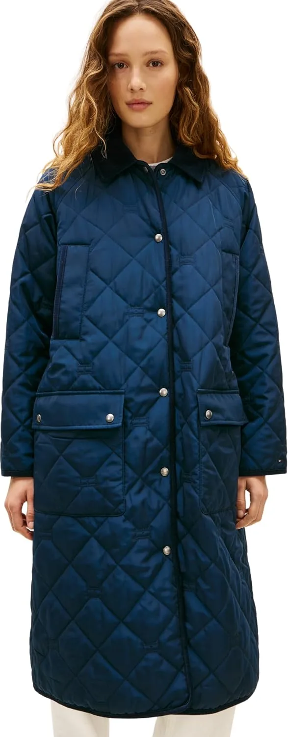 Tommy Hilfiger ▫️ Casaco acolchoado com padrão de bandeira Ww0ww47747, estilo parka, para mulher