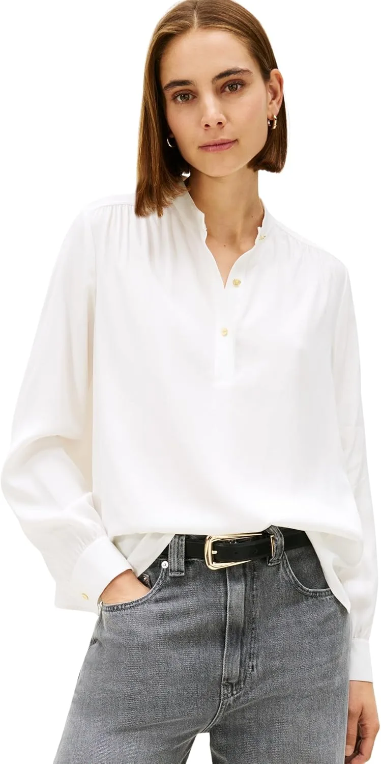 Tommy Hilfiger ▫️ Vis Twill V-nk Blouse Ww0ww48178 Blusas de manga comprida para mulher