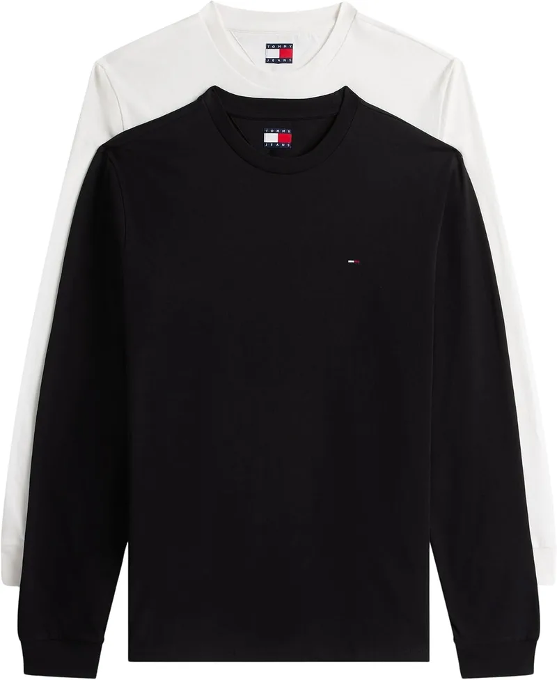 Tommy Jeans ▫️ Tommy Camisolas de manga comprida, pack de 2, para homem, corte justo, com gola redonda
