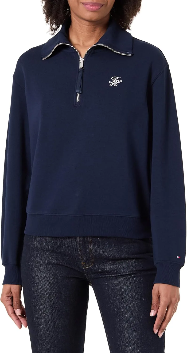 Tommy Hilfiger Adaptive ▫️ TH Script Half Zip Terry Swtshrt Ww0ww49470 Sweatshirt Half Zip para mulher