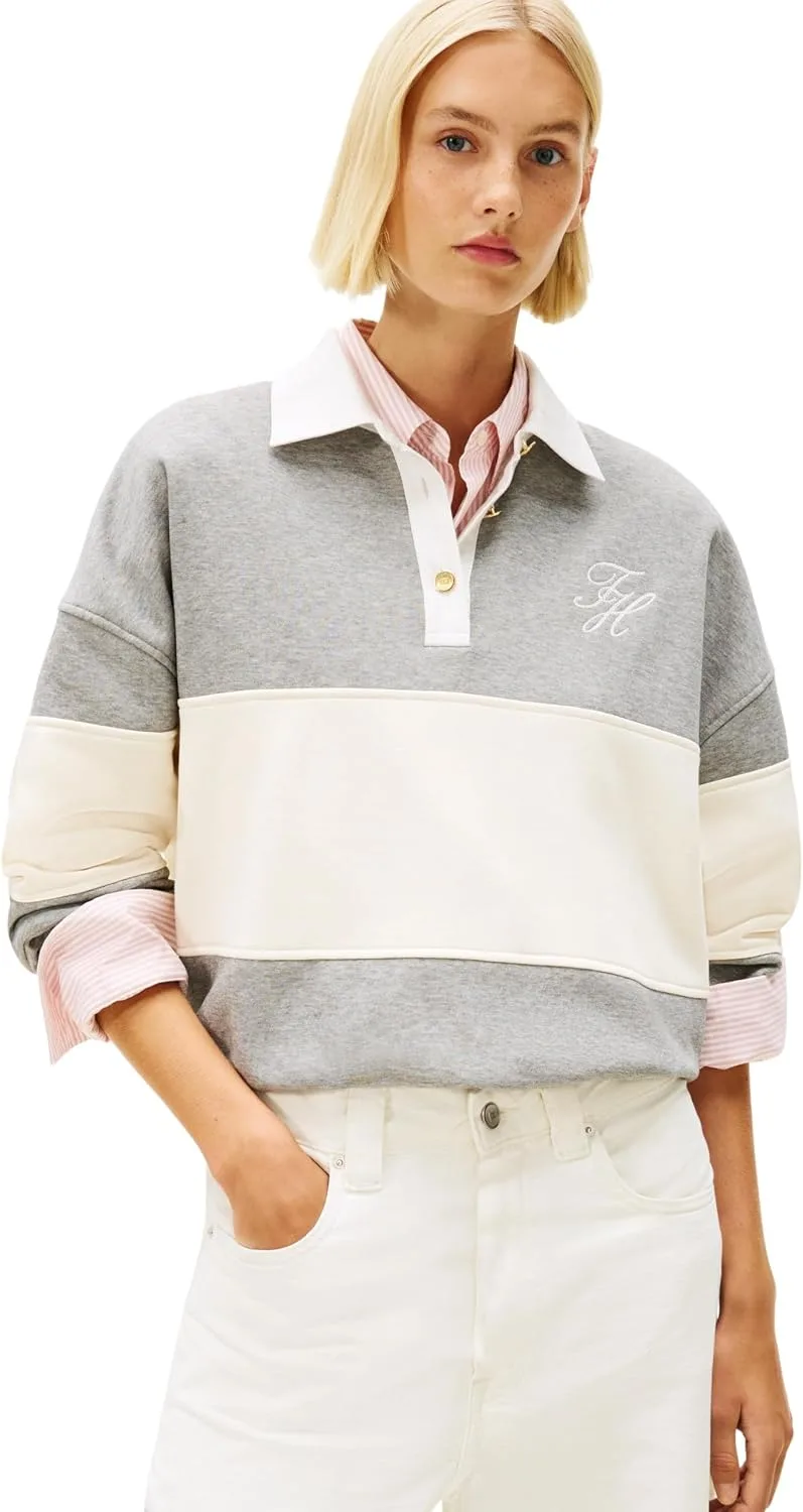 Tommy Hilfiger ▫️ Gold Btn Rugby Fleece Swtsrt Ww0ww48785 Camisola sem botões para mulher