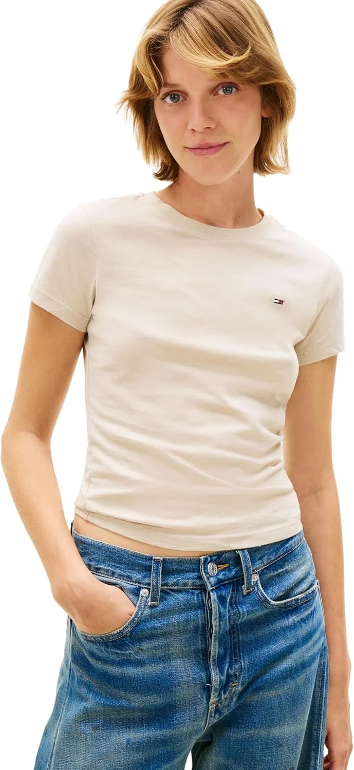 Tommy Jeans ▫️ Tjw 3pack C-Neck tee Dw0dw22175 Camiseta de manga curta para mulher (Conjunto de 3)
