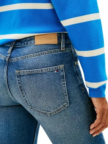 Tommy Hilfiger ▫️ Calças de ganga para mulher Glow Classic Straight, cintura média, azul (Glow), 26W/32L 3