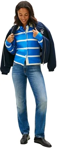 Tommy Hilfiger ▫️ Calças de ganga para mulher Glow Classic Straight, cintura média, azul (Glow), 26W/32L 4