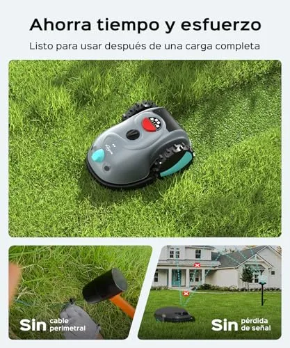 YARDCARE ▫️ V100 – Robô cortador de relva sem fio perimetral, com câmara, sistema de evasão de obstáculos, navegação visual, bateria de 4 Ah, cortador de relva robótico com lâminas de substituição e corte em espiral 3