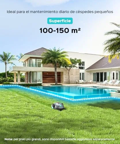 YARDCARE ▫️ V100 – Robô cortador de relva sem fio perimetral, com câmara, sistema de evasão de obstáculos, navegação visual, bateria de 4 Ah, cortador de relva robótico com lâminas de substituição e corte em espiral 6