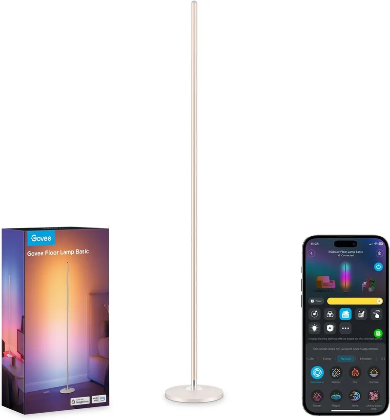 Govee ▫️ Candeeiro de pé moderno candeeiro LED RGBIC compatível com Alexa, Google Assistant e Matter, 16 milhões de cores personalizáveis e 61 modos de ambiente para o quarto, sala de jogos, cor dourada