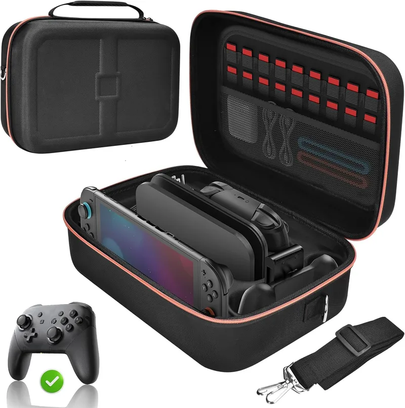 Gorixer ▫️ Capa protetora para a Nintendo Switch 2/1/OLED, bolsa de transporte multifunções para a Switch 2, bolsa de armazenamento com cartuchos de consola e acessórios, preto