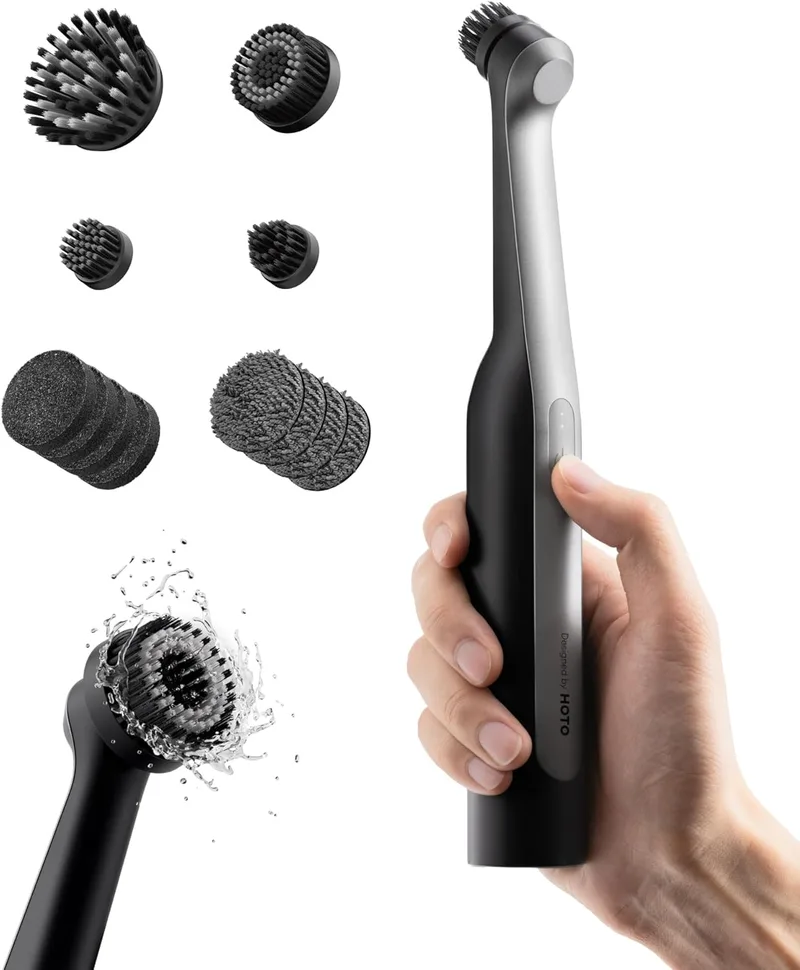 HOTO ▫️ Wand ™ Escovas de limpeza domésticas elétricas, escova de limpeza de juntas recarregável com 12 cabeças de escova, escova de limpeza total à prova d'água IPX7 para banheiro, cozinha, azulejo, rachaduras, etc.