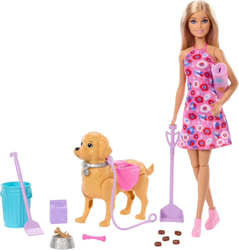 Conjunto Barbie "Barbie Walk & Potty" com brinquedo para cachorro. Inclui uma boneca Barbie "Malibu", uma boneca Barbie "Malibu", uma boneca Barbie "Malibu", uma boneca Barbie "Malibu", uma boneca Barbie "Malibu", uma boneca Barbie "Malibu", uma boneca Barbie "Malibu", uma boneca Barbie "Malibu", um